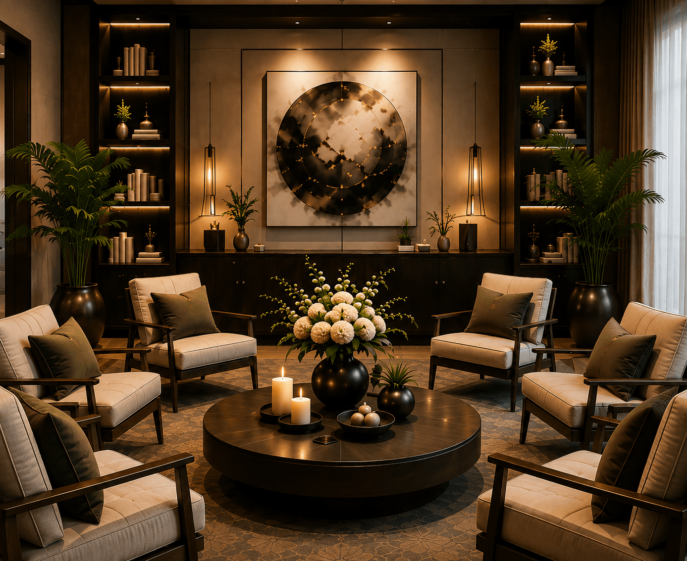 Premium executive coaching lounge with luxury furnishings